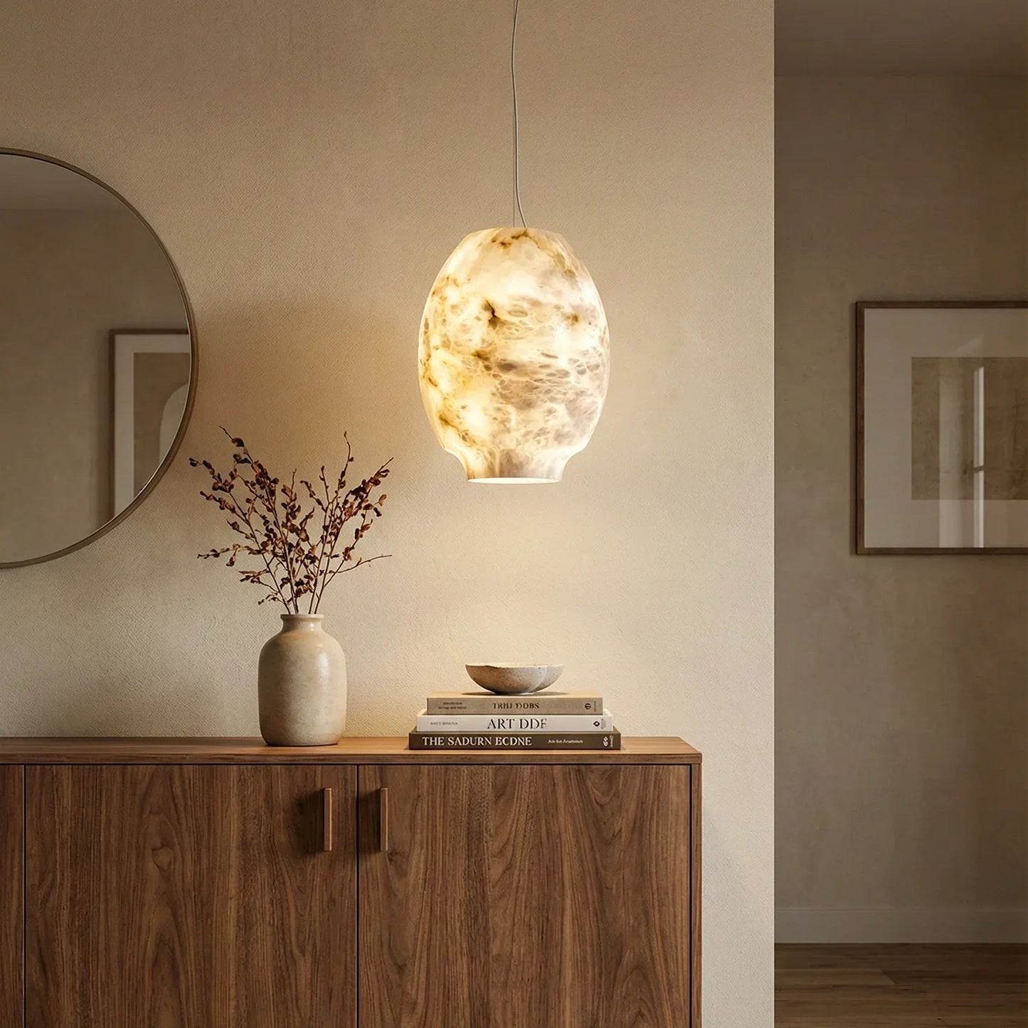 Oval Camille Organic Alabaster Pendant Lamp