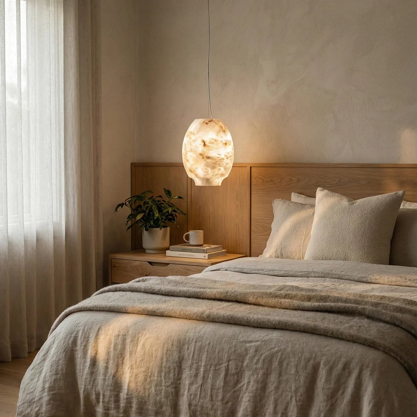 Oval Camille Organic Alabaster Pendant Lamp