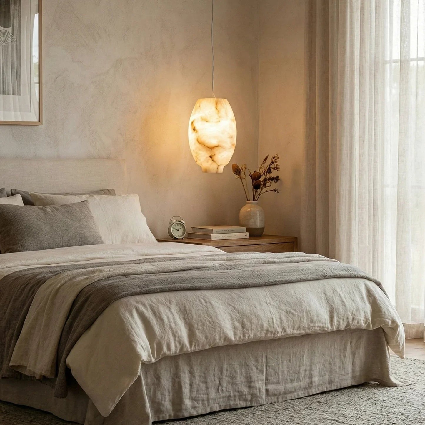 Oval Camille Organic Alabaster Pendant Lamp