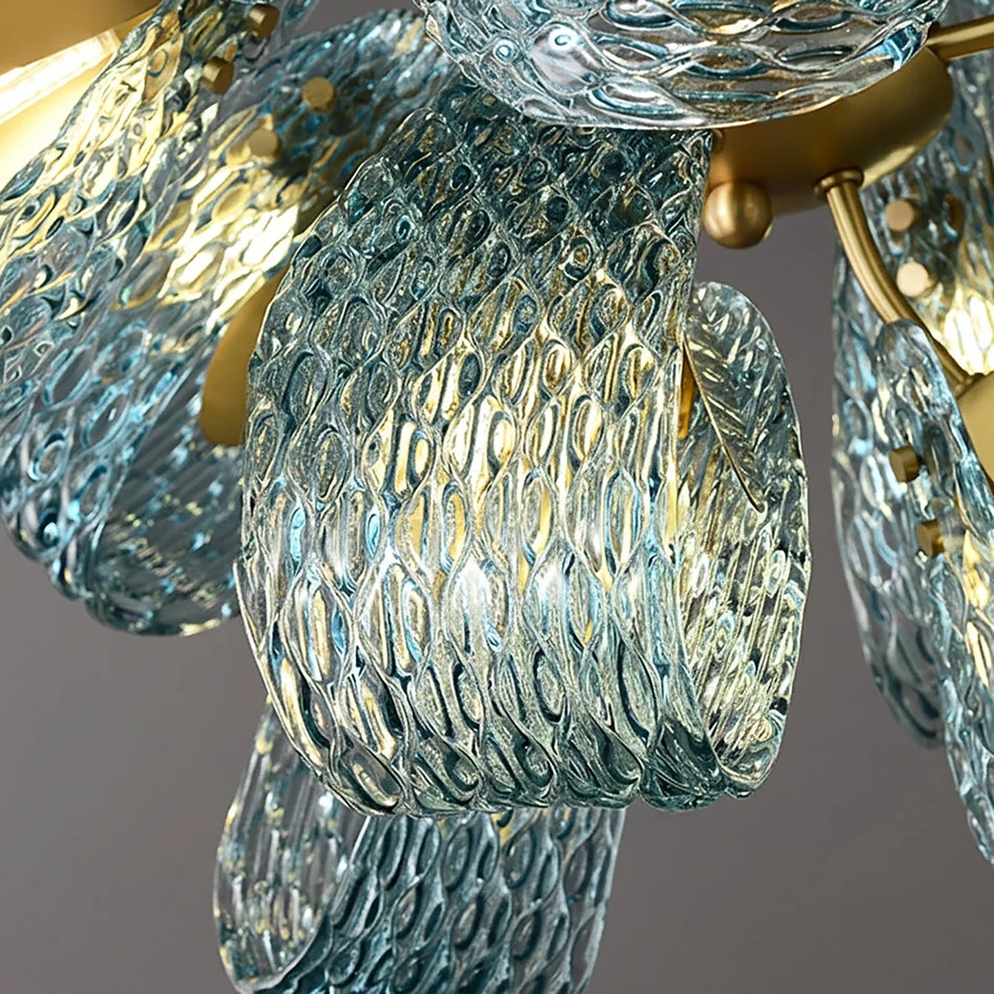 Peacock Blue Petal Art Glass Chandelier