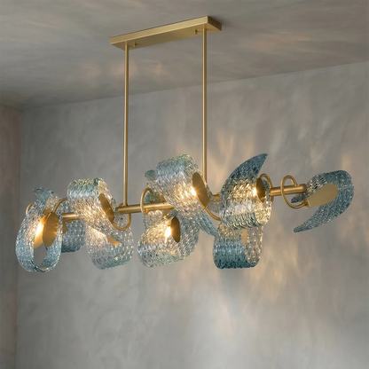Peacock Blue Petal Art Glass Chandelier