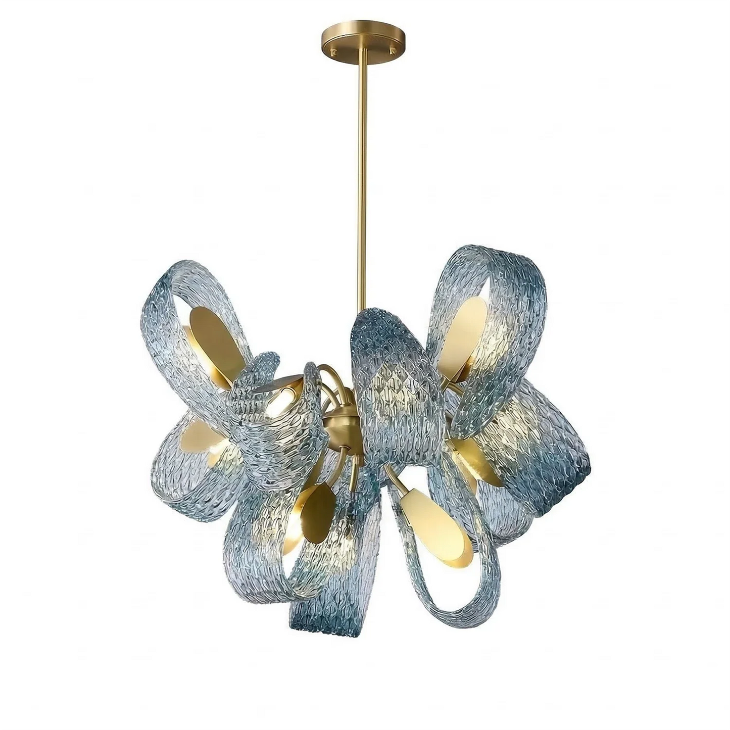 Peacock Blue Petal Art Glass Chandelier