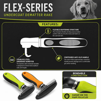Pet Life ® Flex Series Undercoat Dematter Grooming Pet Rake