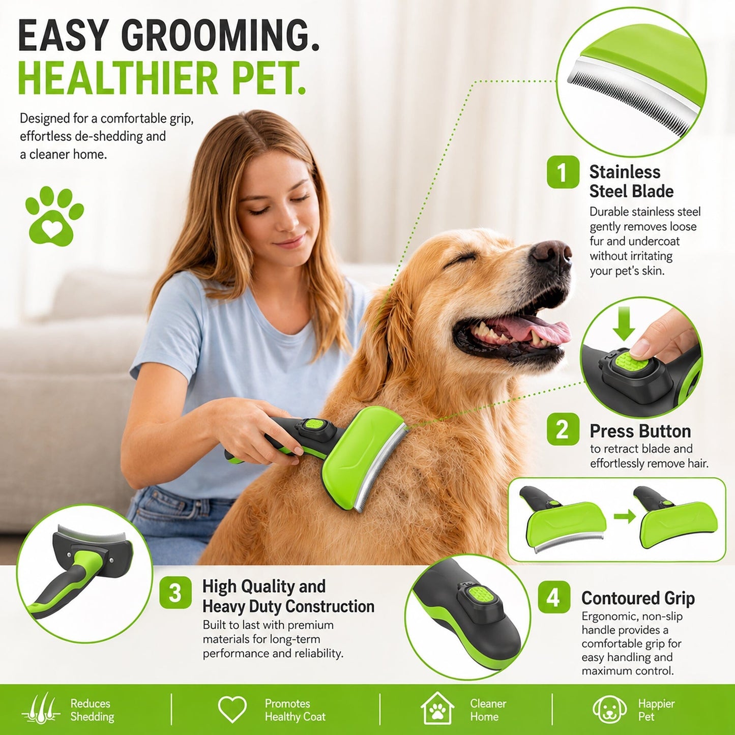 Pet Life ® 'Fur-Guard' Easy Self-Cleaning Grooming Deshedder Pet Comb