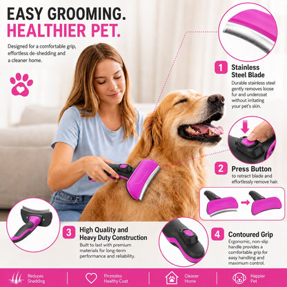 Pet Life ® 'Fur-Guard' Easy Self-Cleaning Grooming Deshedder Pet Comb