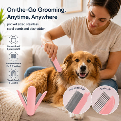 Pet Life ® 'JOYNE' Multi-Functional 2-in-1 Swivel Travel Grooming Comb and Deshedder