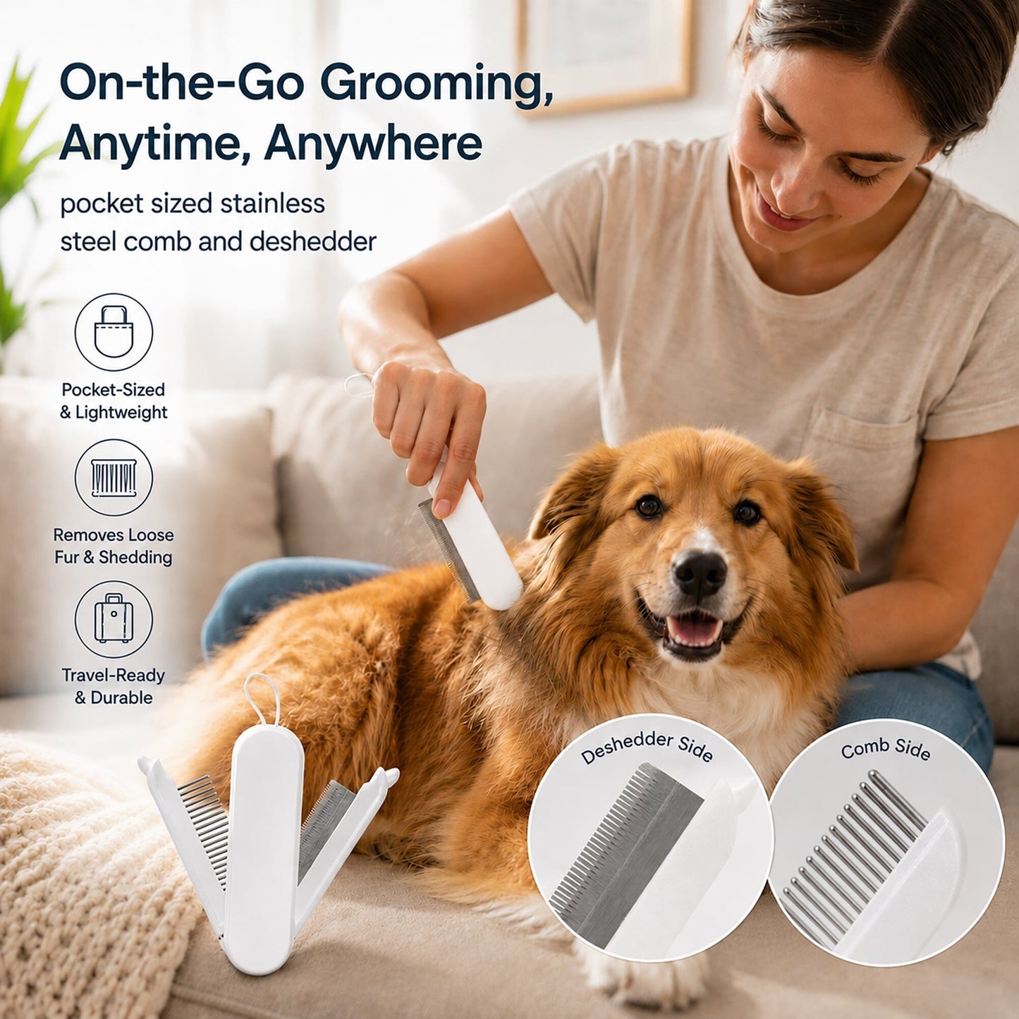 Pet Life ® 'JOYNE' Multi-Functional 2-in-1 Swivel Travel Grooming Comb and Deshedder