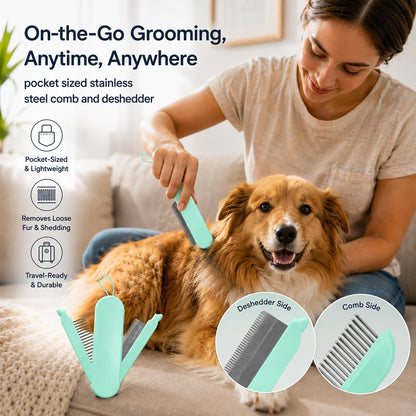 Pet Life ® 'JOYNE' Multi-Functional 2-in-1 Swivel Travel Grooming Comb and Deshedder