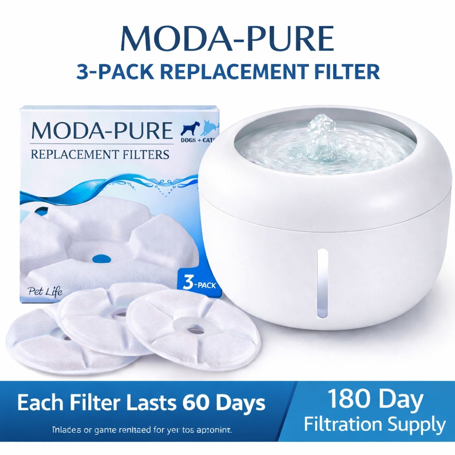 Pet Life ® 'Moda-Pure' Filtered Dog and Cat Fountain - Replacement Filters - 3 Pack