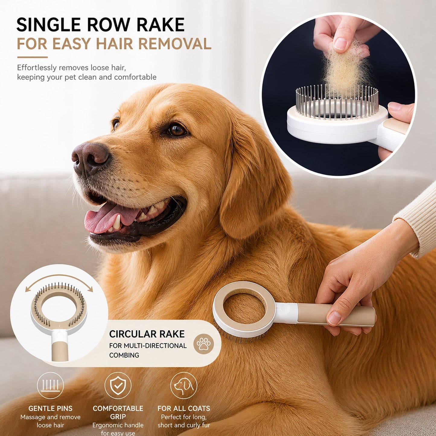 Pet Life ® 'WAGNIFY' 360 Degree and Multi-Directional Modern Grooming Pet Rake Comb