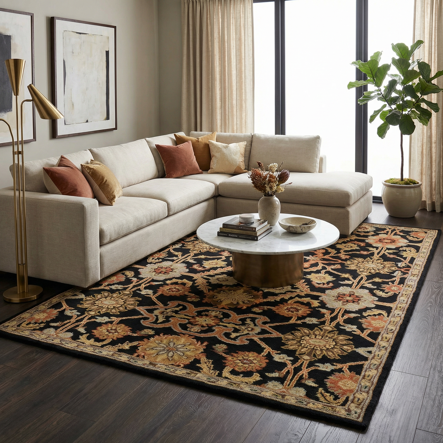 Salix Hand Tufted Black Wool Rug