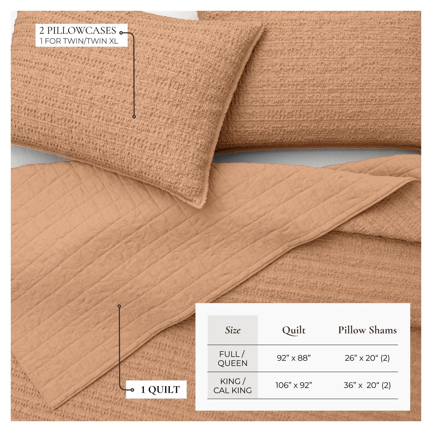 100% Cotton Honeycomb Waffle Garment Washed Quilt Set - Genevieve Collection