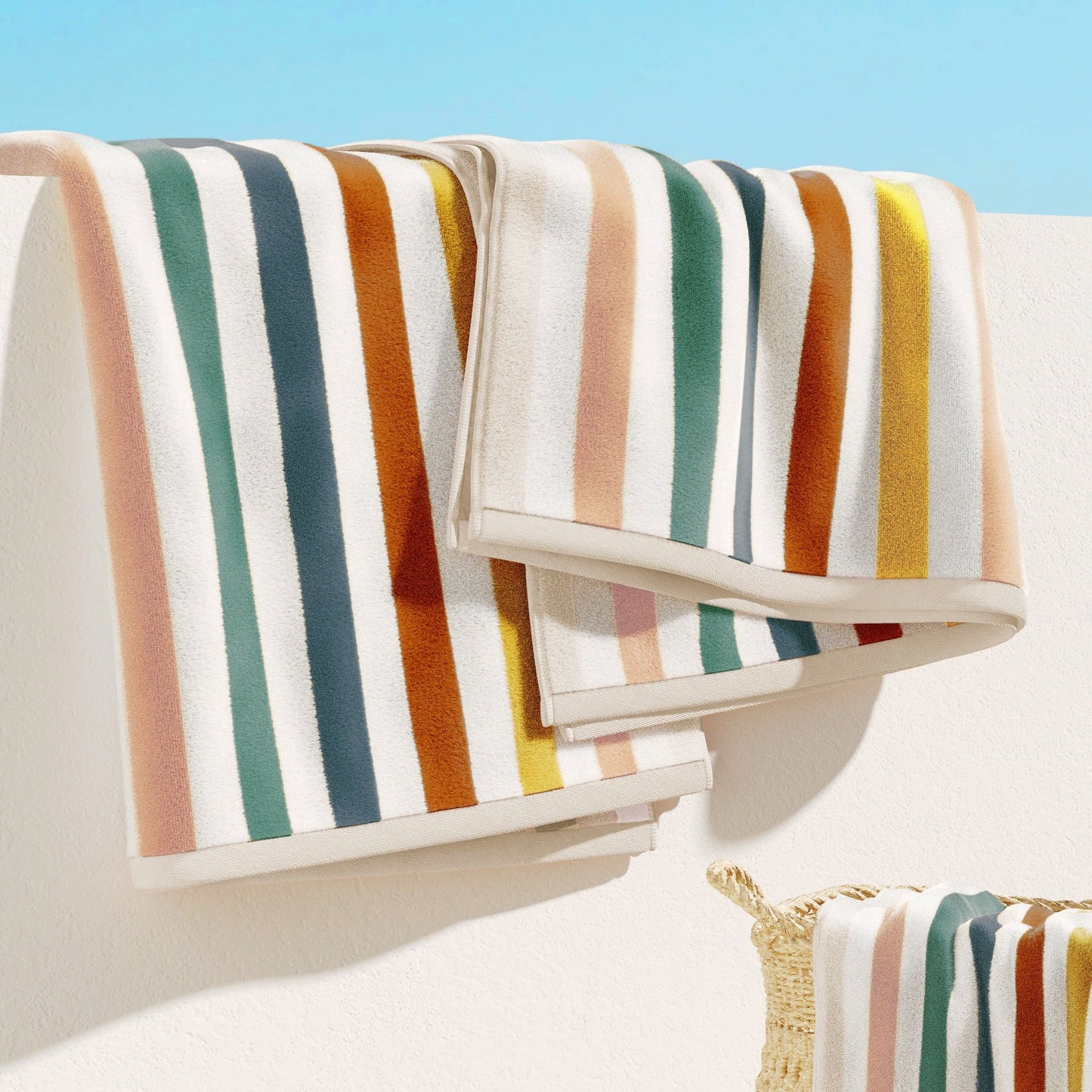Oversized Striped Border Cabana Beach Towels - Santa Cruz.