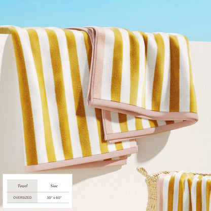 Oversized Striped Border Cabana Beach Towels - Santa Cruz.