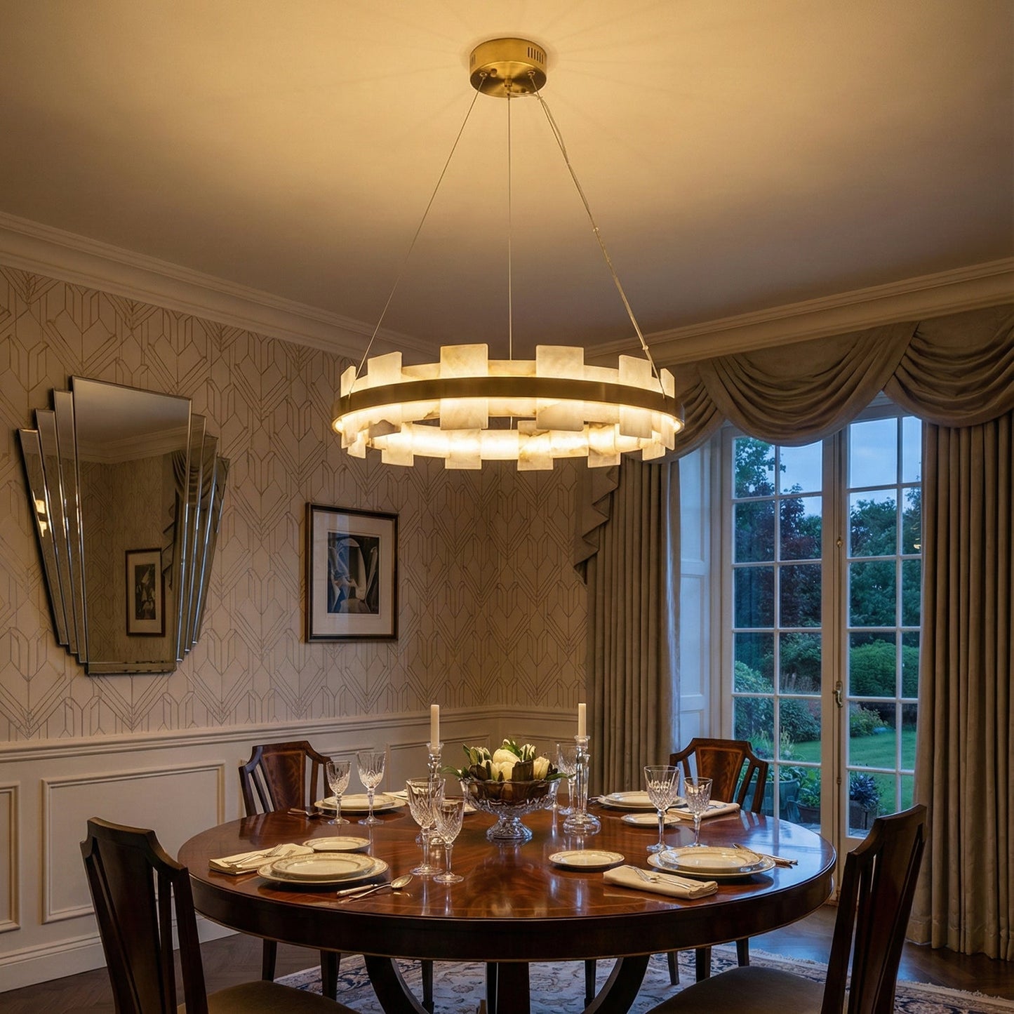 Rectangle Alabaster Annular Chandelier