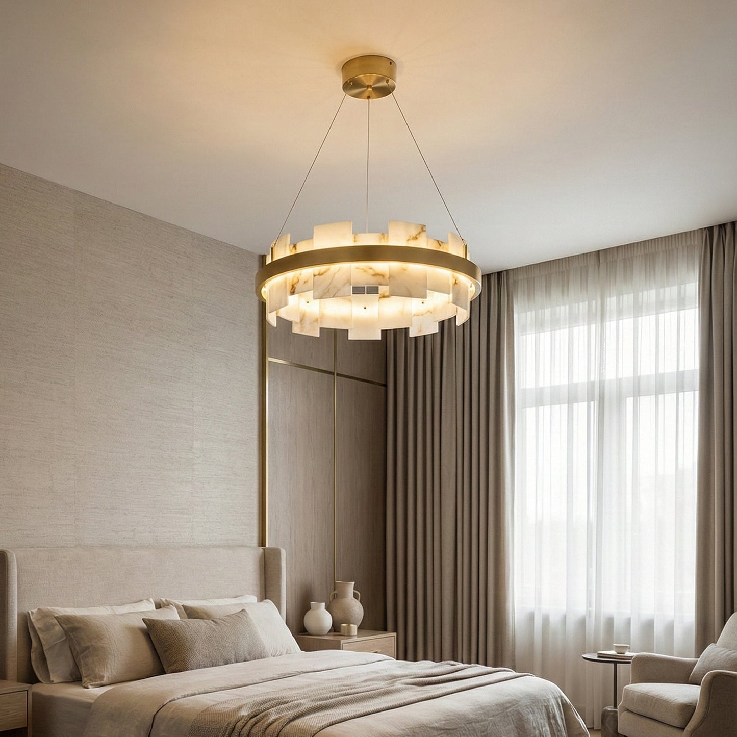 Rectangle Alabaster Annular Chandelier