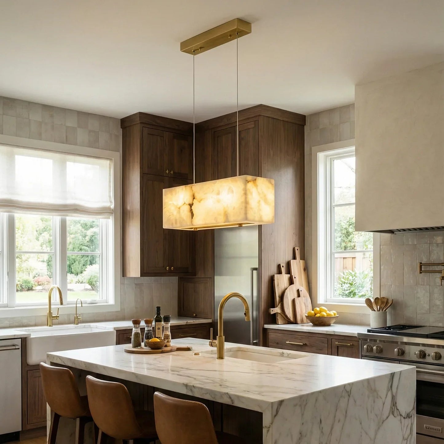 Rectangular Alabaster Box Shaped Pendant Lamp