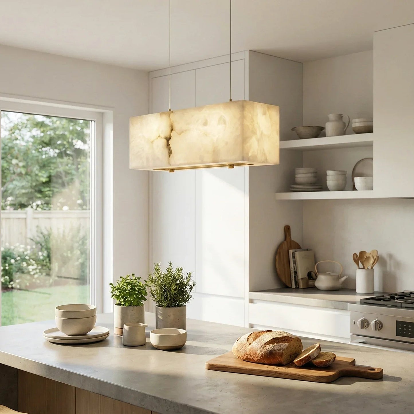 Rectangular Alabaster Box Shaped Pendant Lamp