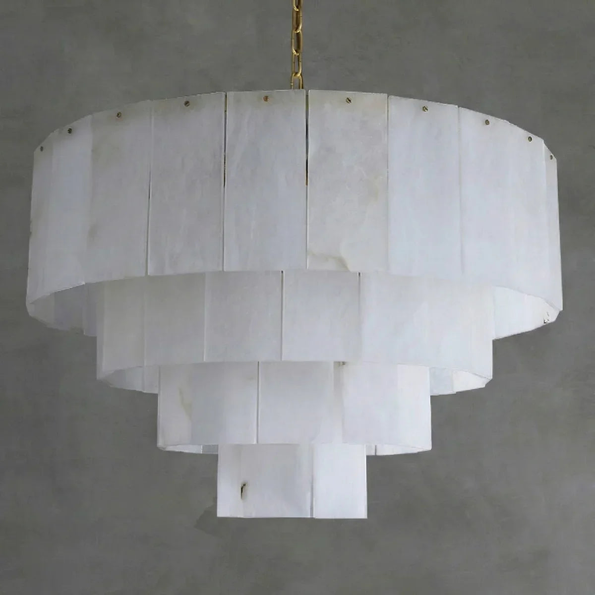 Rectangular Alabaster Multi Layered Round Chandelier