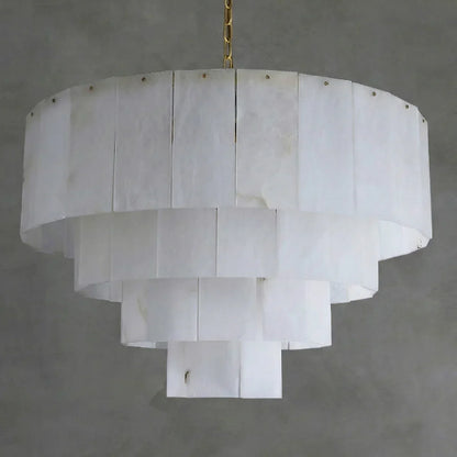 Rectangular Alabaster Multi Layered Round Chandelier