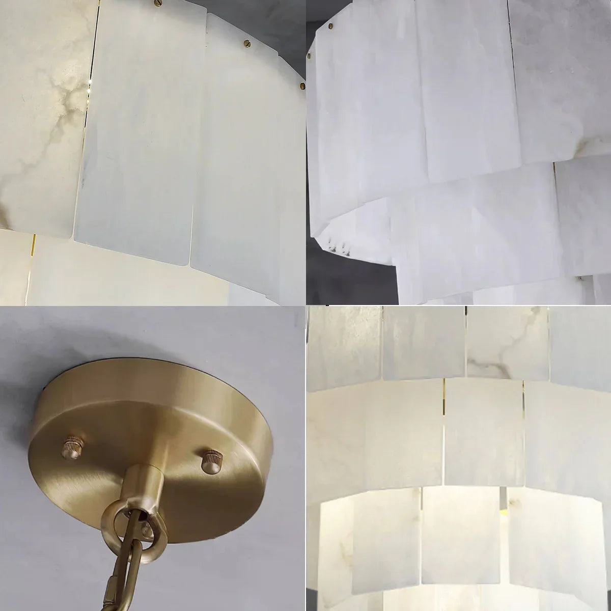 Rectangular Alabaster Multi Layered Round Chandelier