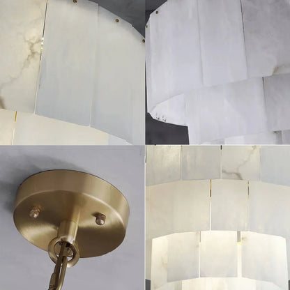 Rectangular Alabaster Multi Layered Round Chandelier