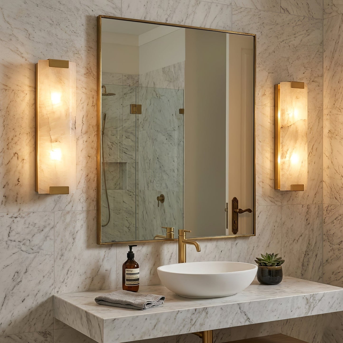 Rectangular Natural Alabaster Wall Sconce