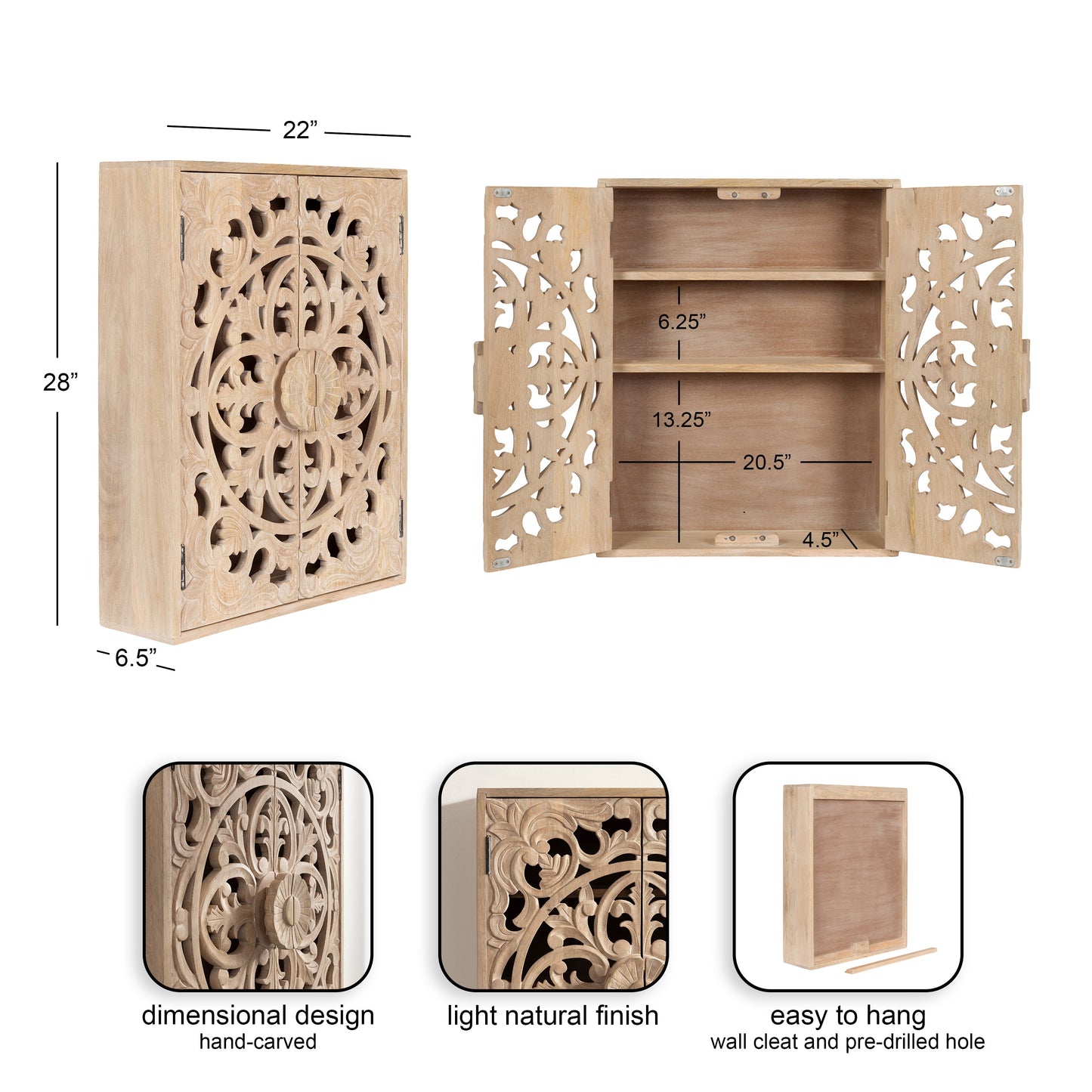 Saanvi Carved Wood Wall Cabinet