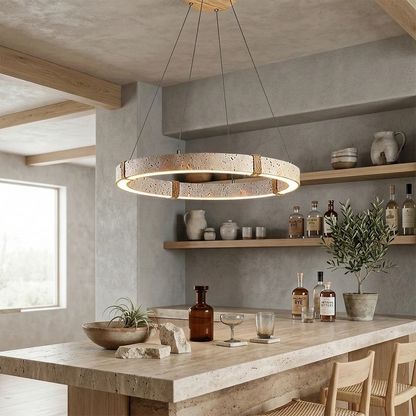 Ringor Minimalist Round Travertine Chandelier
