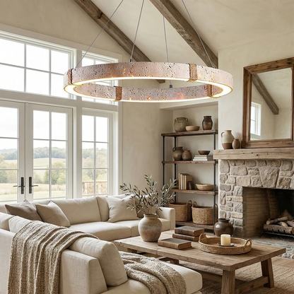 Ringor Minimalist Round Travertine Chandelier