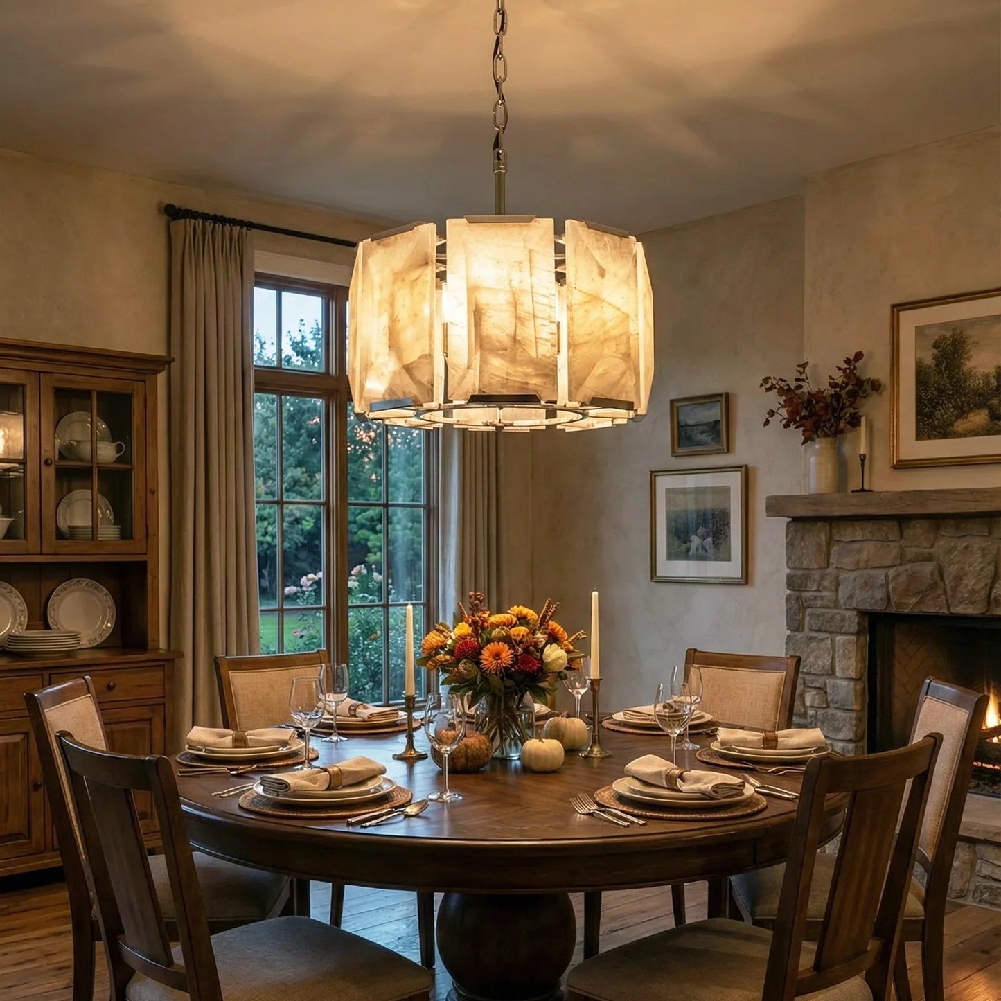Round Alabaster Calcite Chandelier