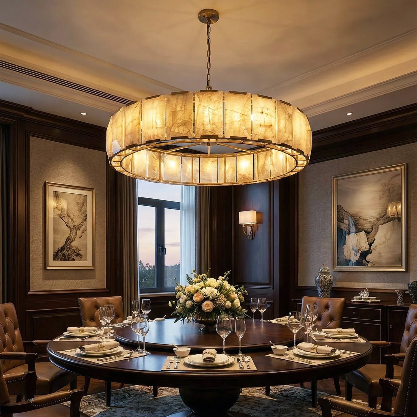 Round Alabaster Calcite Chandelier