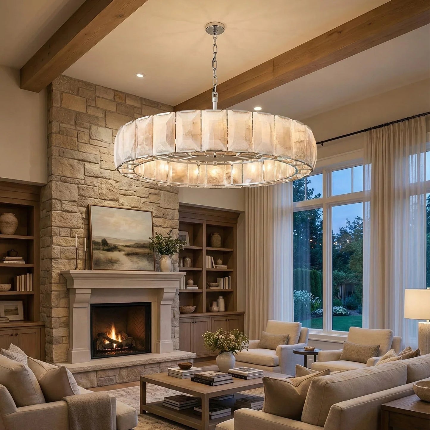Round Alabaster Calcite Chandelier