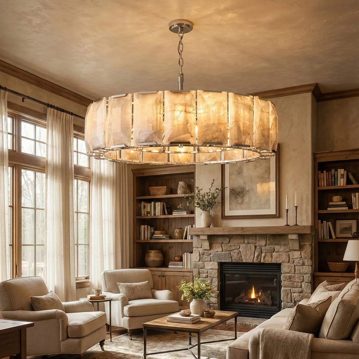 Round Alabaster Calcite Chandelier