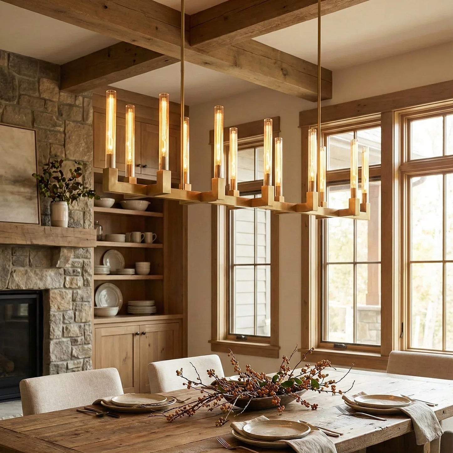 Round Brass Linear Chandelier