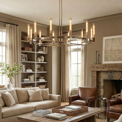 Round Brass Linear Chandelier