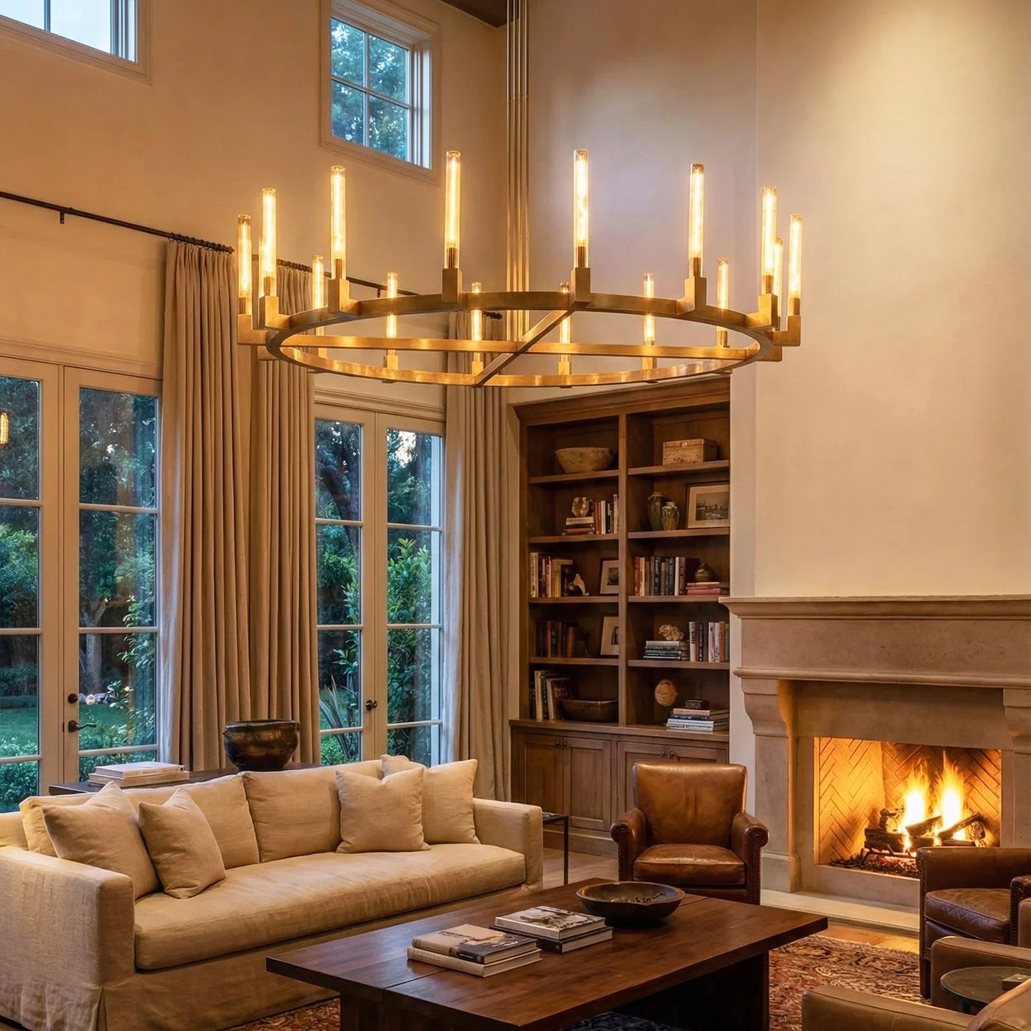 Round Brass Linear Chandelier