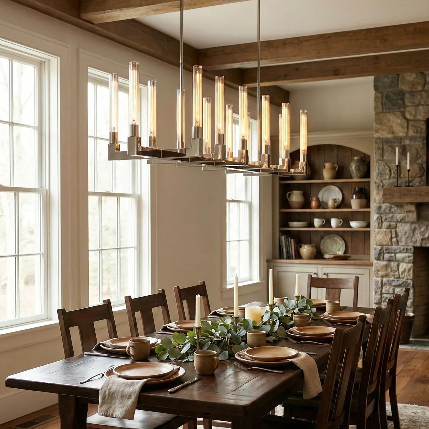 Round Brass Linear Chandelier