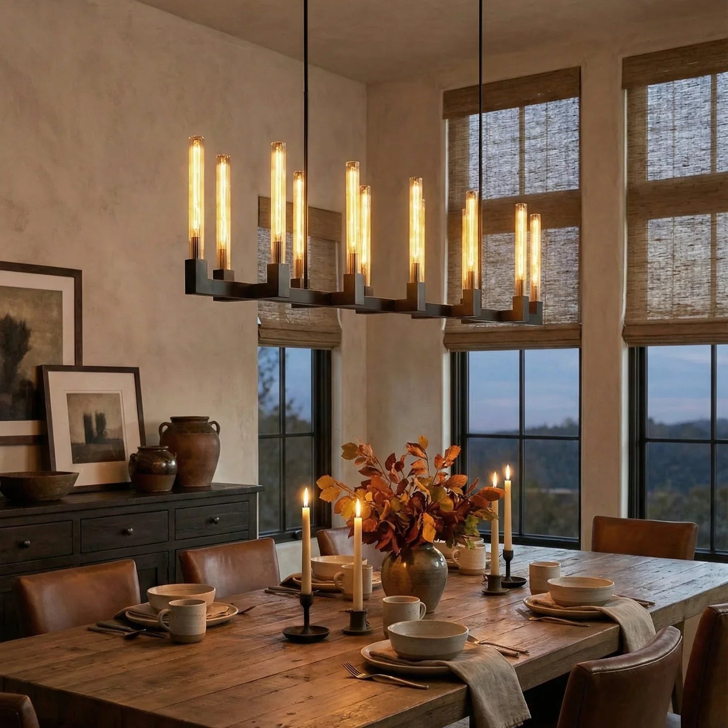 Round Brass Linear Chandelier