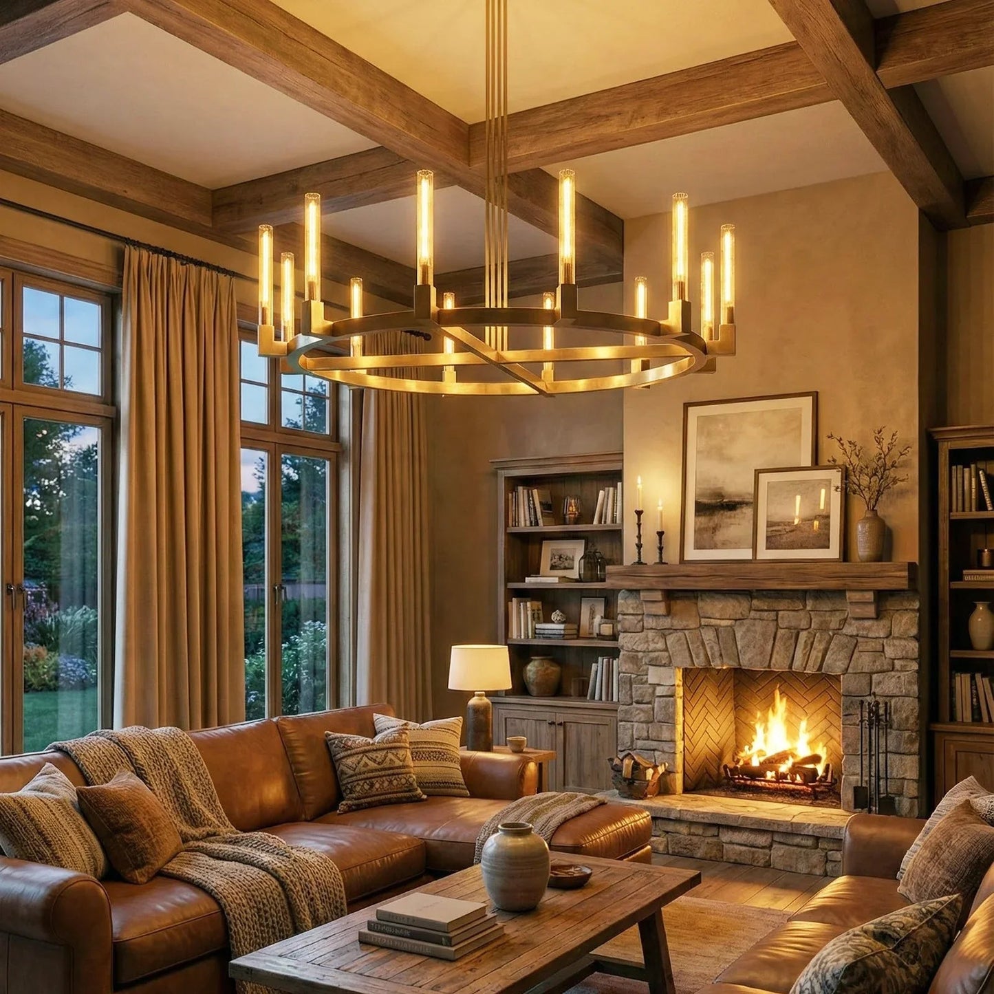 Round Brass Linear Chandelier
