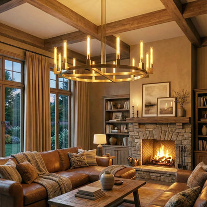 Round Brass Linear Chandelier
