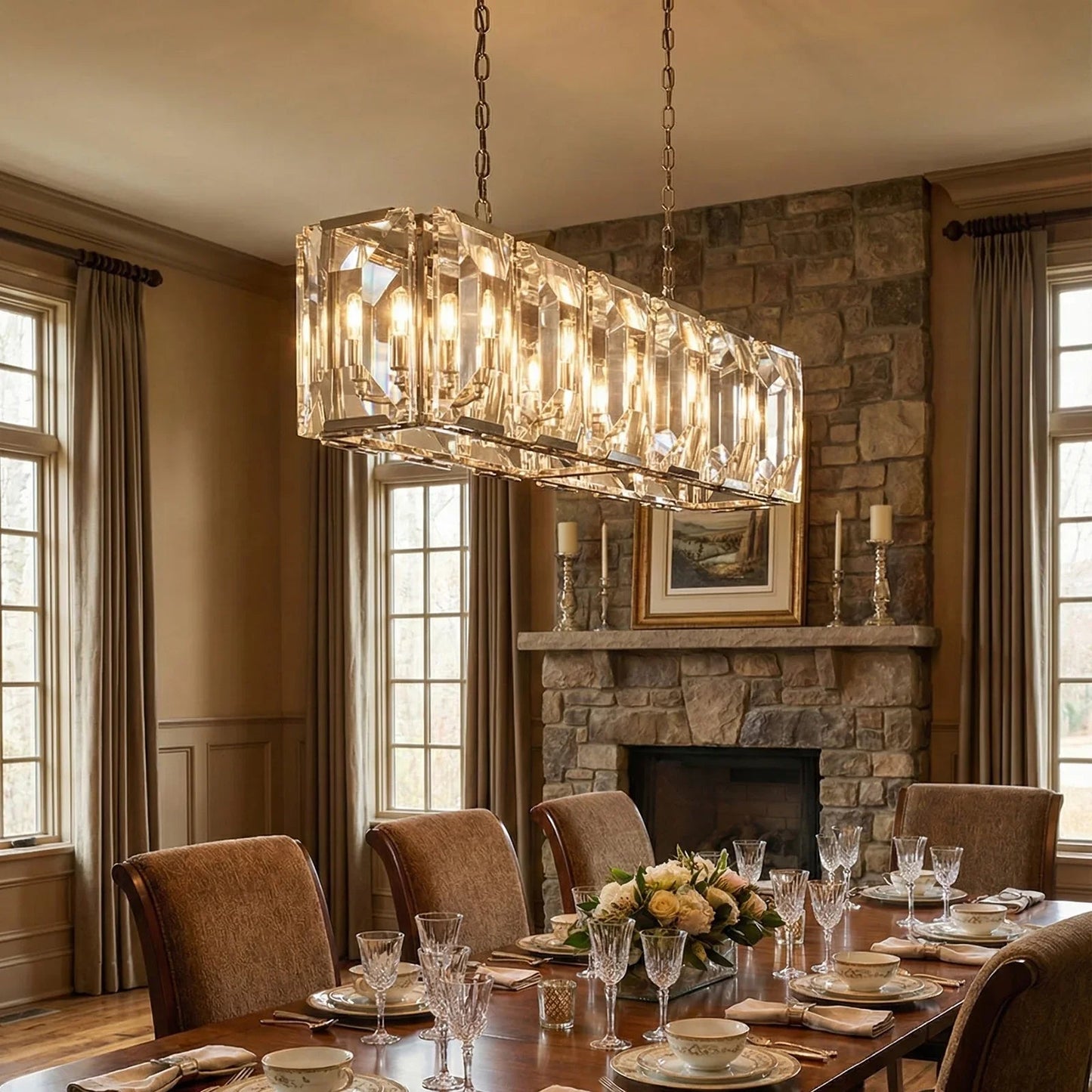 Round Crystal Calcite Chandelier