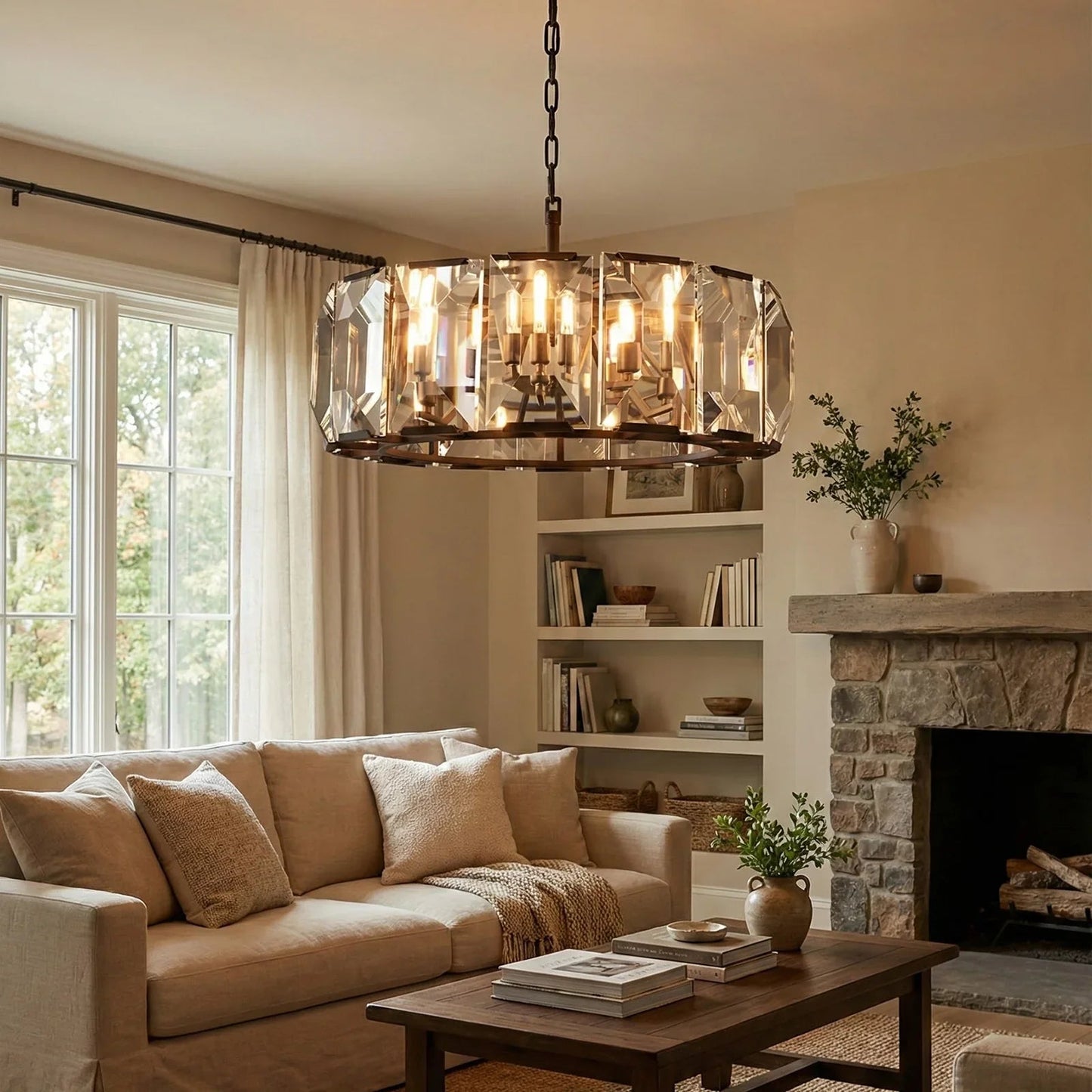 Round Crystal Calcite Chandelier