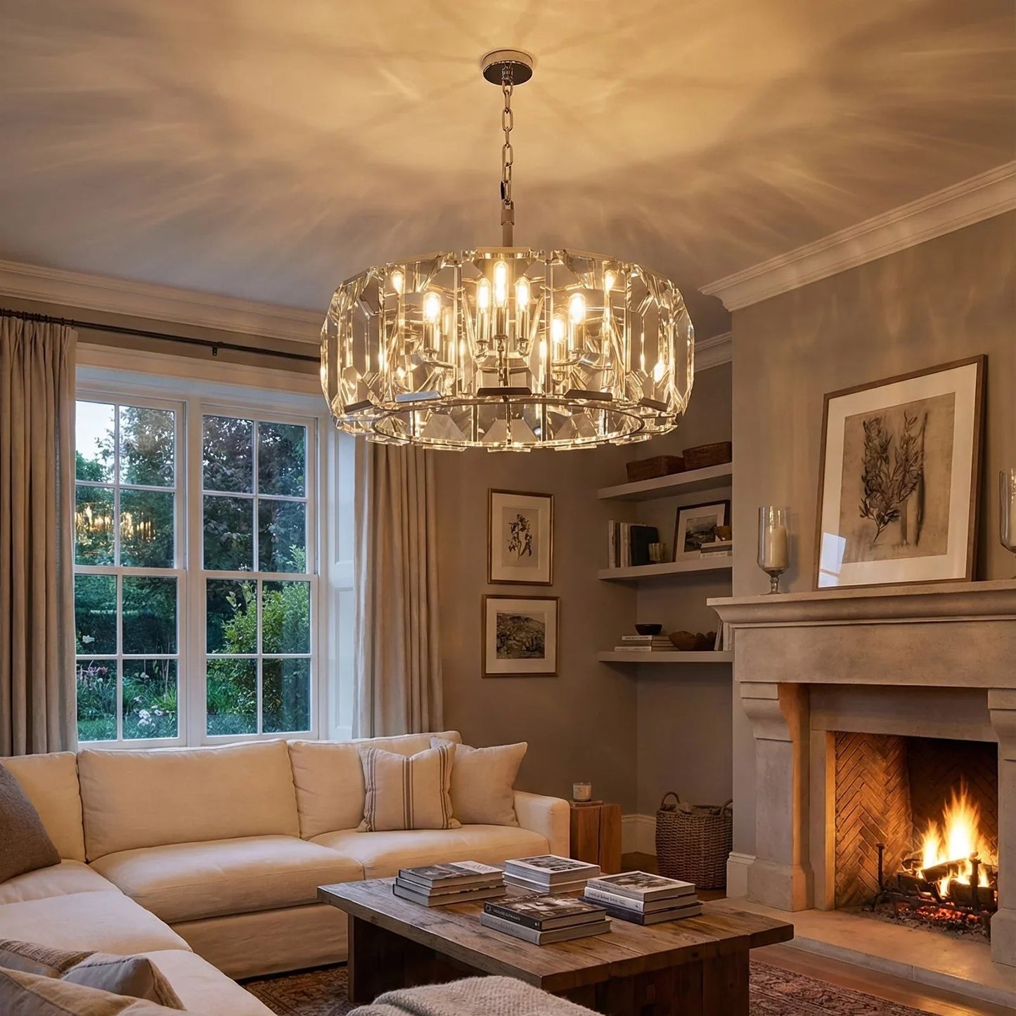 Round Crystal Calcite Chandelier
