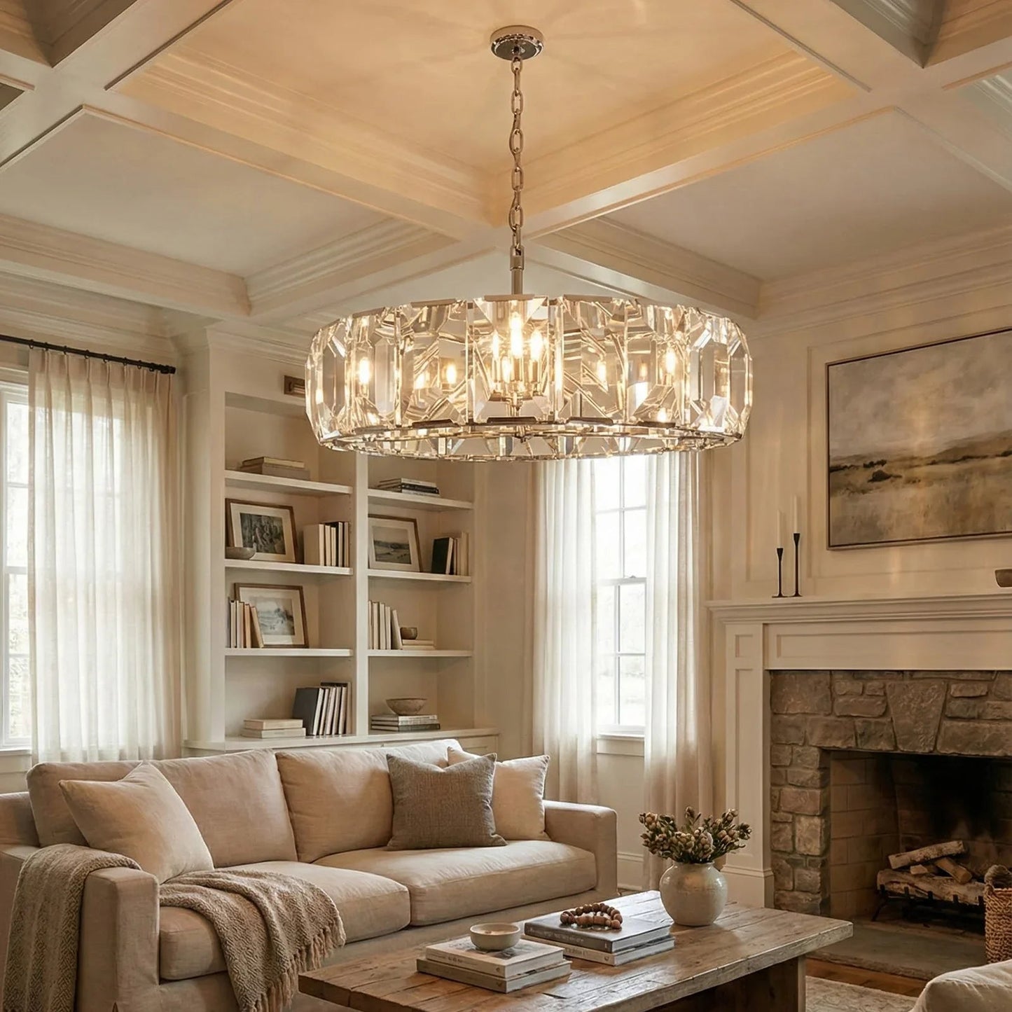 Round Crystal Calcite Chandelier