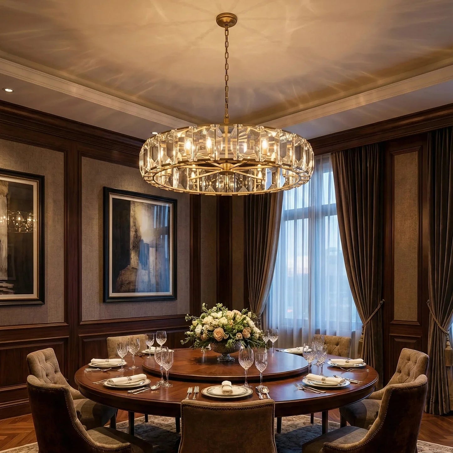 Round Crystal Calcite Chandelier