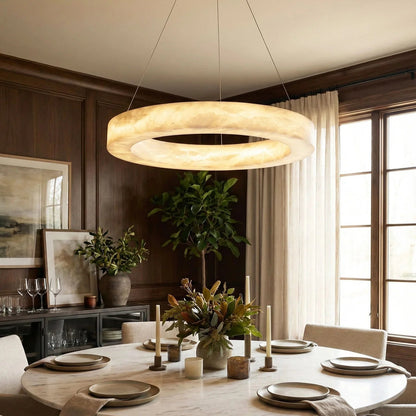 Round Ring Shaped Alabaster Chandelier