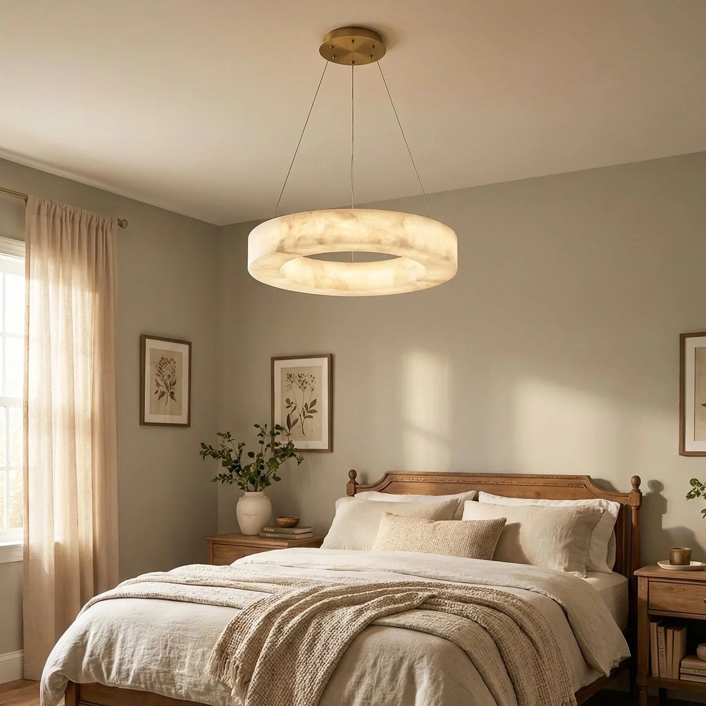 Round Ring Shaped Alabaster Chandelier