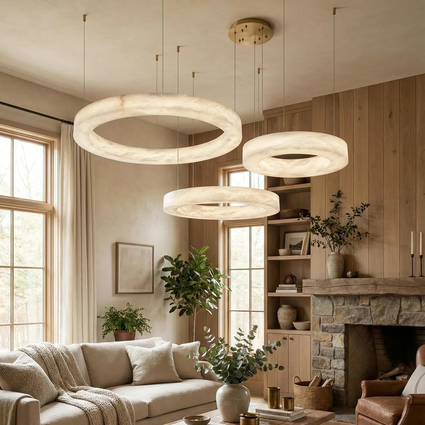 Round Ring Shaped Alabaster Chandelier