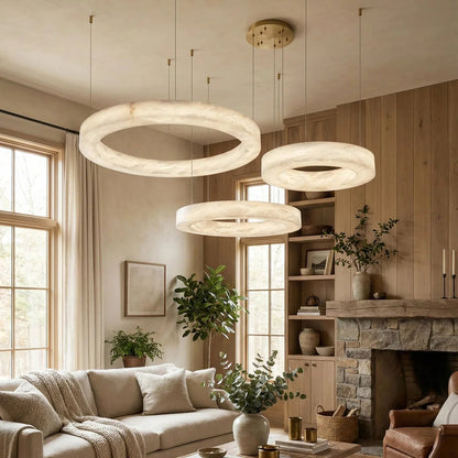 Round Ring Shaped Alabaster Chandelier